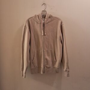 Old Navy Jacket Men's Small S Beige Cream Fleece Hooded Full Zip Cozy Warm